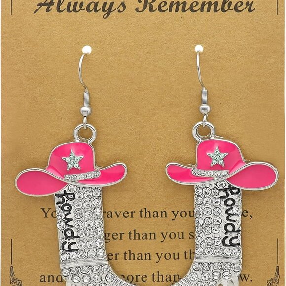 Glitter Rhinestone Cowgirl Earrings for Women, Western Howdy Letter Dangle Boot - Picture 8 of 8